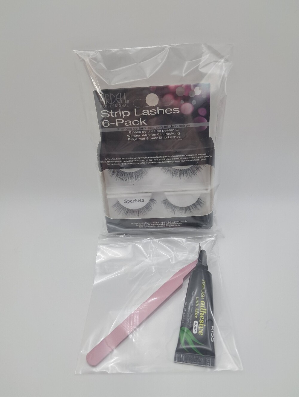 Ardell Runway Sparkles Strip Lashes 6-Pack Black & Silver Glitter with Glue Set
